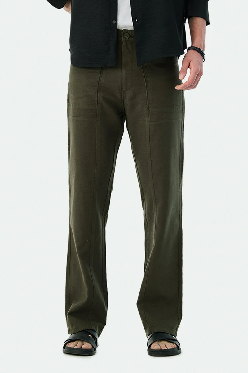 SNITCH Olive Straight Fit Trousers